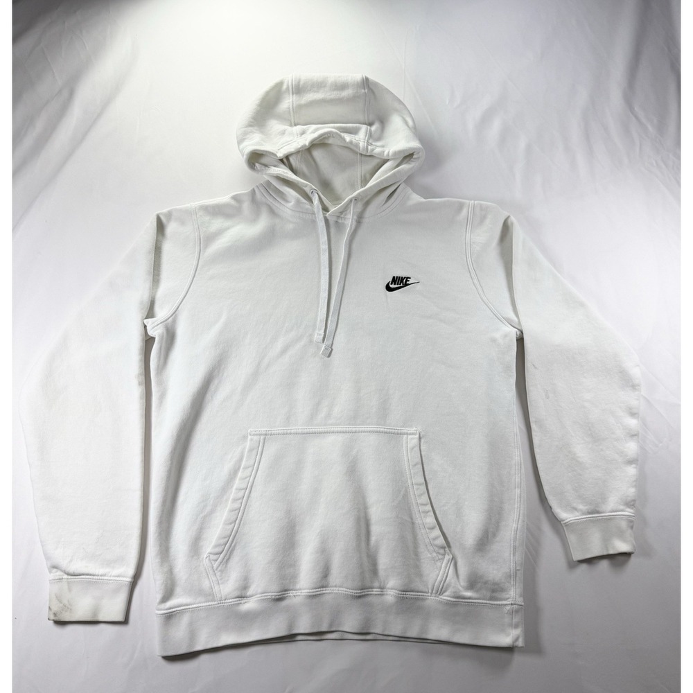 Nike Hoodie White Mens M Swoosh Logo Club Fleece Pullover Sweatshirt Casual